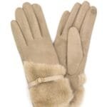 Faux Fur And Strap Cuff Smart Touch Gloves.