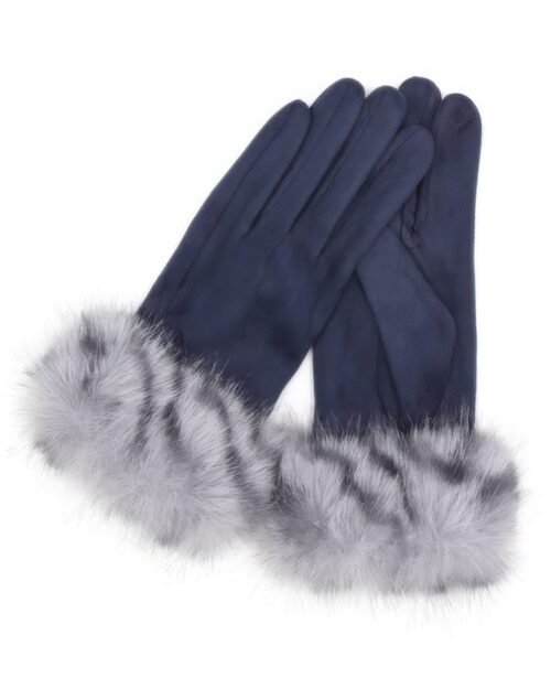 mixed color faux fur smart touch gloves
