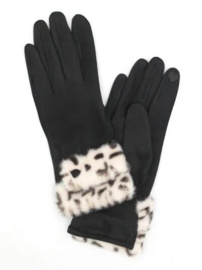 Leopard Faux Fur Cuff Smart Touch Gloves