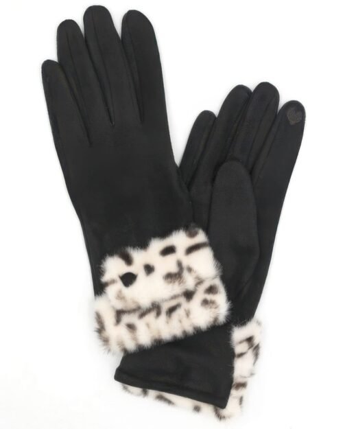 leopard faux fur cuff smart touch gloves