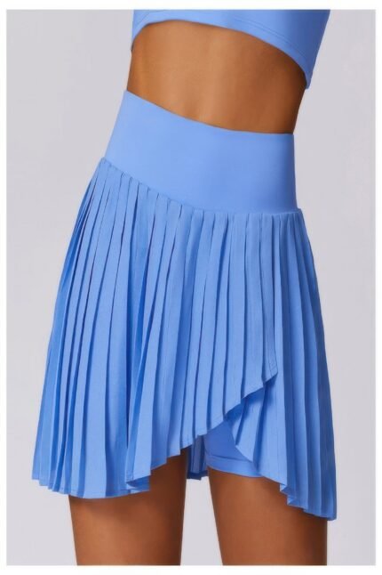 Pleated Solid Wide Waistband Sports Pocket Skirt