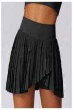 Pleated Solid Wide Waistband Sports Pocket Skirt