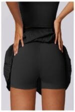 Pleated Solid Wide Waistband Sports Pocket Skirt