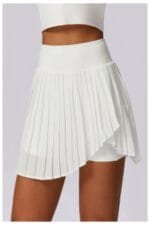 Pleated Solid Wide Waistband Sports Pocket Skirt