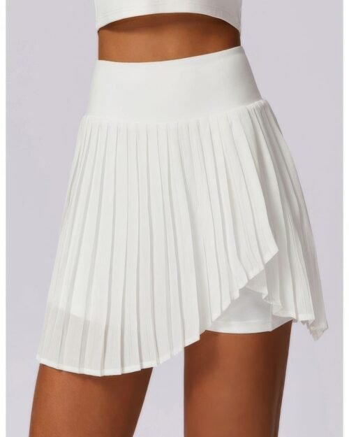 pleated solid wide waistband sports pocket skirt