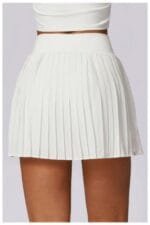 Pleated Solid Wide Waistband Sports Pocket Skirt