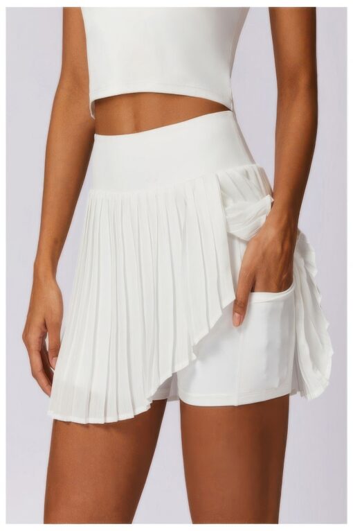 Pleated Solid Wide Waistband Sports Pocket Skirt - Image 12