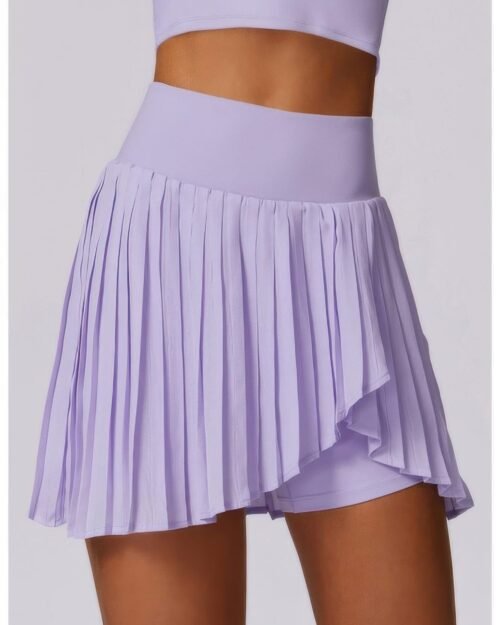 pleated solid wide waistband sports pocket skirt