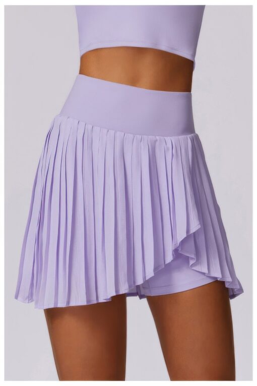 Pleated Solid Wide Waistband Sports Pocket Skirt - Image 13