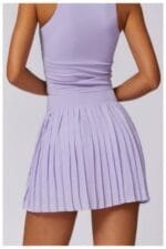 Pleated Solid Wide Waistband Sports Pocket Skirt