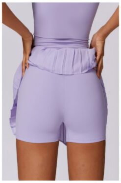 Pleated Solid Wide Waistband Sports Pocket Skirt