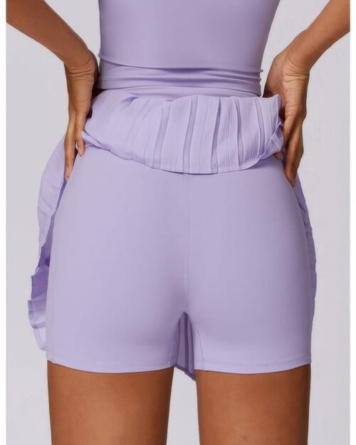 pleated solid wide waistband sports pocket skirt
