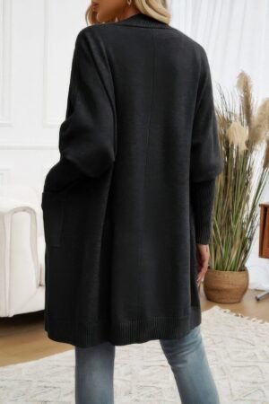 Knit Open Front Bishop Sleeves Pockets Cardigan Knit Open Front Bishop Sleeves Pockets Cardigan