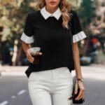 Peter Pan Ruffle Short Sleeves Blouse