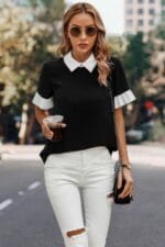 Peter Pan Ruffle Short Sleeves Blouse