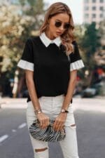 Peter Pan Ruffle Short Sleeves Blouse