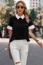 Peter Pan Ruffle Short Sleeves Blouse