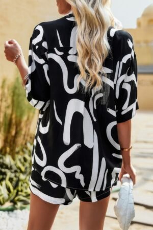 Allover Print Loose Fit Shirt Short Sets Allover Print Loose Fit Shirt Short Sets