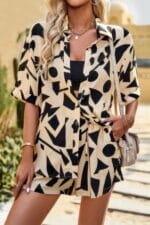 Allover Print Loose Fit Shirt Short Sets