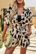 Allover Print Loose Fit Shirt Short Sets