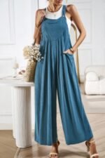 Solid Wide Leg Pocketed Shoulder Tie Overalls - Image 4