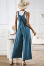 Solid Wide Leg Pocketed Shoulder Tie Overalls - Image 5