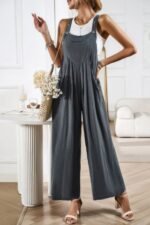 Solid Wide Leg Pocketed Shoulder Tie Overalls - Image 6