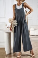 Solid Wide Leg Pocketed Shoulder Tie Overalls - Image 7