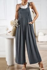 Solid Wide Leg Pocketed Shoulder Tie Overalls - Image 8