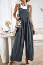 Solid Wide Leg Pocketed Shoulder Tie Overalls - Image 9