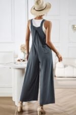 Solid Wide Leg Pocketed Shoulder Tie Overalls - Image 10