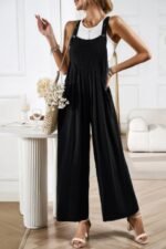 Solid Wide Leg Pocketed Shoulder Tie Overalls - Image 11