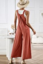 Solid Wide Leg Pocketed Shoulder Tie Overalls - Image 16