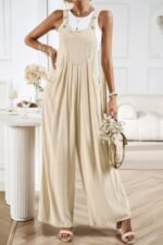 Solid Wide Leg Pocketed Shoulder Tie Overalls - Image 20