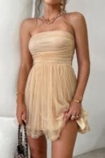 Off Shoulder Ruched Knot Zipper Pleated Short Dress