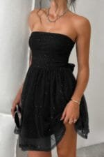 Off Shoulder Ruched Knot Zipper Pleated Short Dress