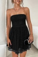 Off Shoulder Ruched Knot Zipper Pleated Short Dress