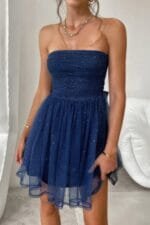 Off Shoulder Ruched Knot Zipper Pleated Short Dress