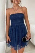 Off Shoulder Ruched Knot Zipper Pleated Short Dress