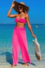 Solid Color Metal Decor Beach Bikini Pants Set