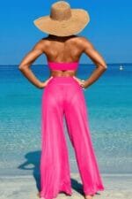 Solid Color Metal Decor Beach Bikini Pants Set