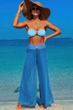 Solid Color Metal Decor Beach Bikini Pants Set