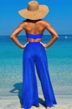 Solid Color Metal Decor Beach Bikini Pants Set