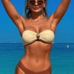 Solid Color Metal Decor Strapless Bikini Swimsuit