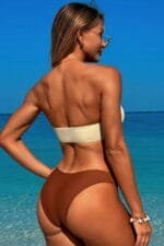 Solid Color Metal Decor Strapless Bikini Swimsuit