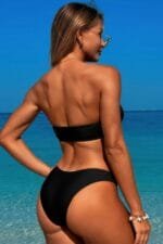 Solid Color Metal Decor Strapless Bikini Swimsuit