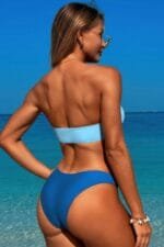 Solid Color Metal Decor Strapless Bikini Swimsuit