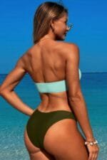 Solid Color Metal Decor Strapless Bikini Swimsuit
