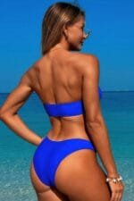 Solid Color Metal Decor Strapless Bikini Swimsuit