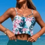 Ruffle Waist Tie Back Top High Waist Brief Tankini
